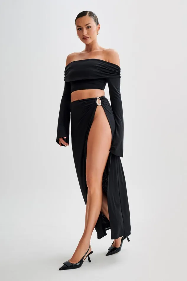 Women Meshki Bottoms Suri Slinky Maxi Skirt With Silver Hardware 8211 Black