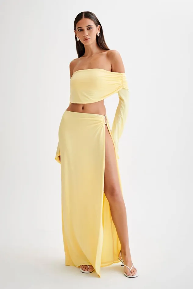 Women Meshki Bottoms Suri Slinky Maxi Skirt With Silver Hardware 8211 Yellow