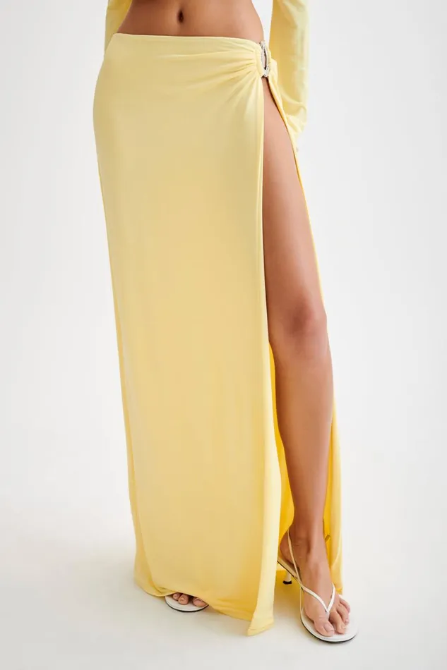 Women Meshki Bottoms Suri Slinky Maxi Skirt With Silver Hardware 8211 Yellow
