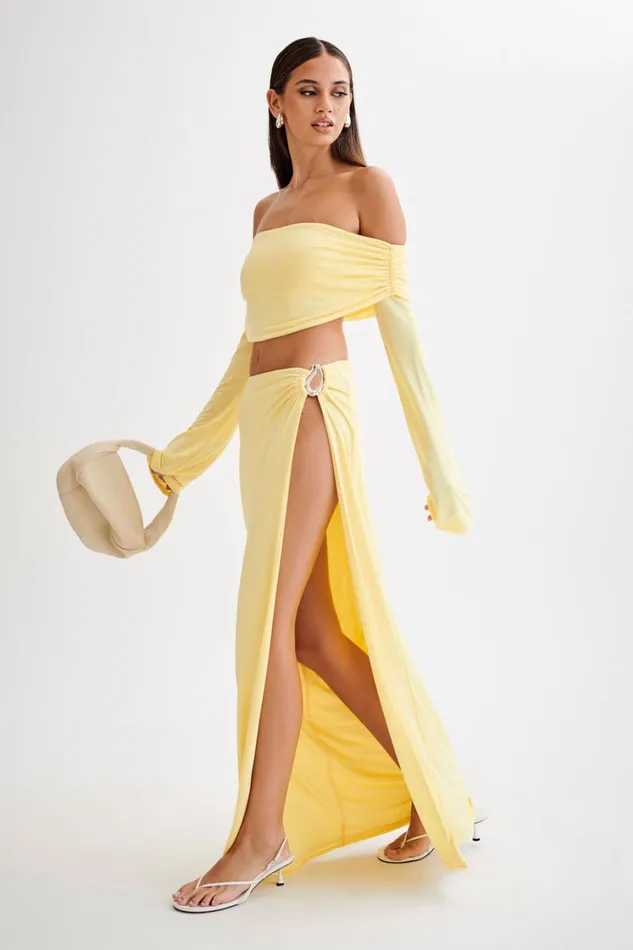 Women Meshki Bottoms Suri Slinky Maxi Skirt With Silver Hardware 8211 Yellow
