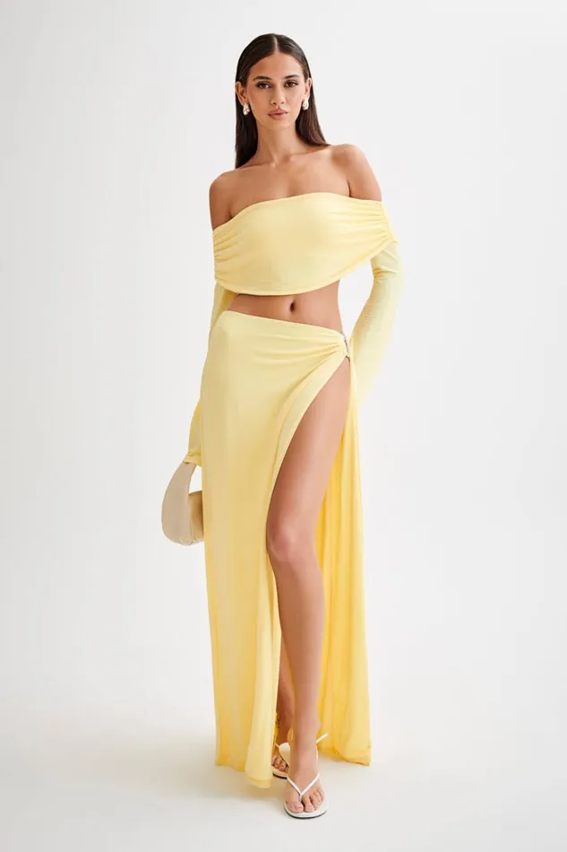 Women Meshki Bottoms Suri Slinky Maxi Skirt With Silver Hardware 8211 Yellow