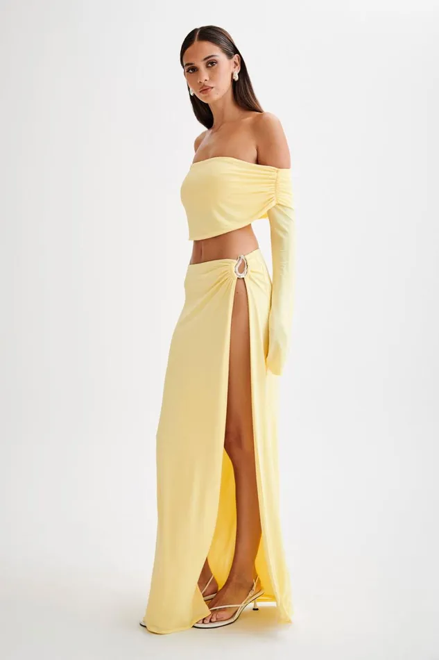 Women Meshki Bottoms Suri Slinky Maxi Skirt With Silver Hardware 8211 Yellow
