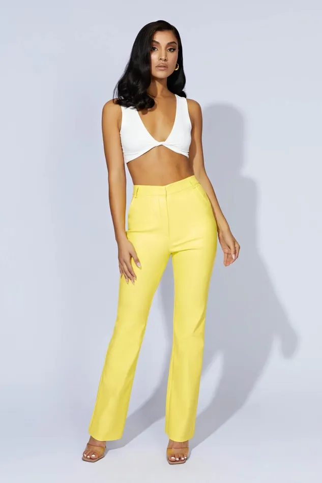 Women Meshki Bottoms Tyra Straight Leg Faux Leather Pants 8211 Lemon