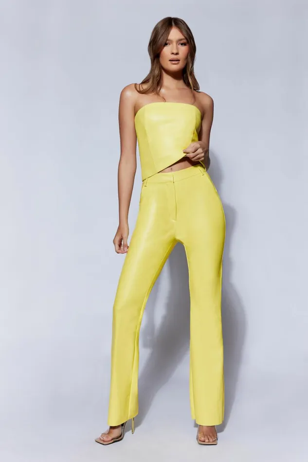 Women Meshki Bottoms Tyra Straight Leg Faux Leather Pants 8211 Lemon Women Meshki Bottoms Tyra Straight Leg Faux Leather Pants 8211 Lemon