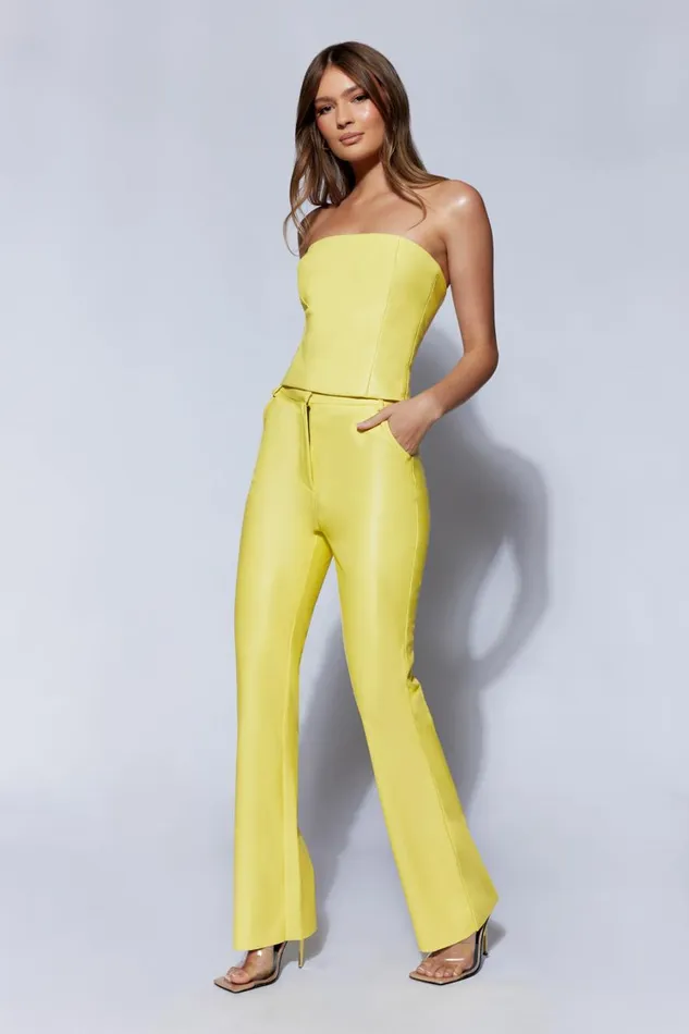 Women Meshki Bottoms Tyra Straight Leg Faux Leather Pants 8211 Lemon Women Meshki Bottoms Tyra Straight Leg Faux Leather Pants 8211 Lemon