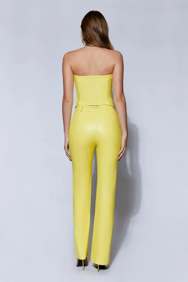 Women Meshki Bottoms Tyra Straight Leg Faux Leather Pants 8211 Lemon Women Meshki Bottoms Tyra Straight Leg Faux Leather Pants 8211 Lemon