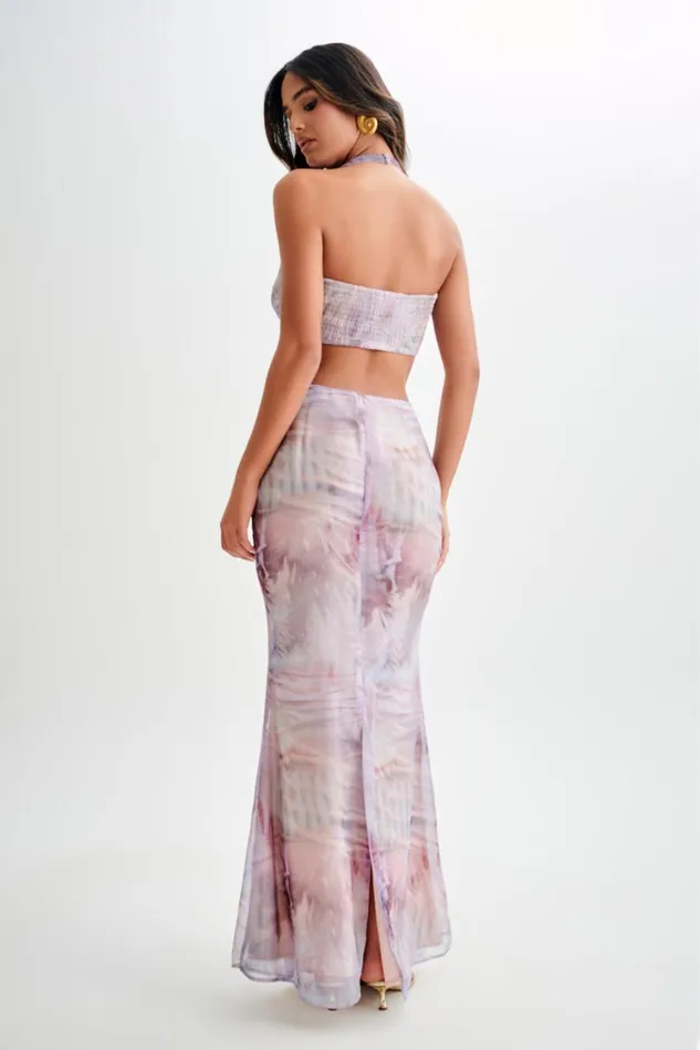 Women Meshki Bottoms Ursula Ruched Maxi Skirt 8211 Mermaid Shell Print
