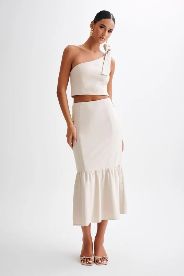 Women Meshki Bottoms Venezia Linen Midi Skirt With Ruffle 8211 Natural