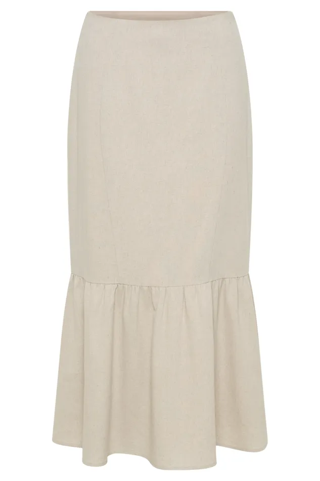 Women Meshki Bottoms Venezia Linen Midi Skirt With Ruffle 8211 Natural