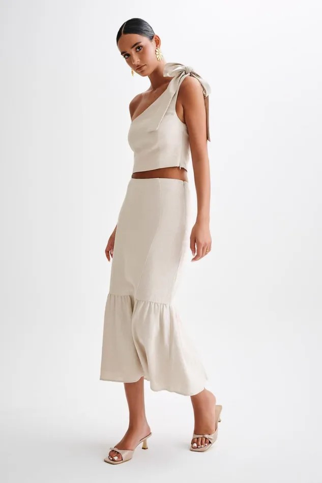 Women Meshki Bottoms Venezia Linen Midi Skirt With Ruffle 8211 Natural
