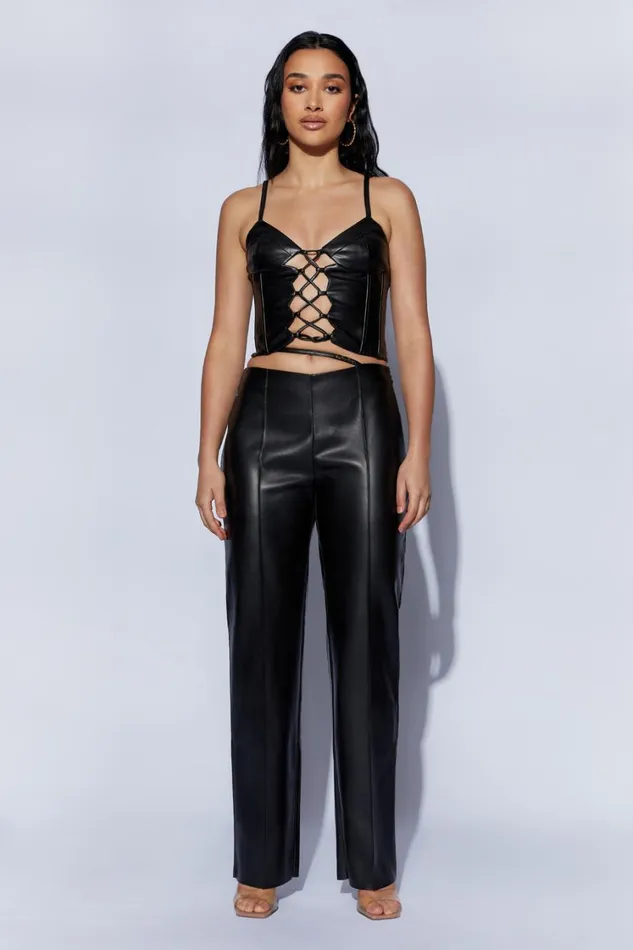 Women Meshki Bottoms Zarsa Wide Leg Mid Rise Pu Pant 8211 Black Women Meshki Bottoms Zarsa Wide Leg Mid Rise Pu Pant 8211 Black