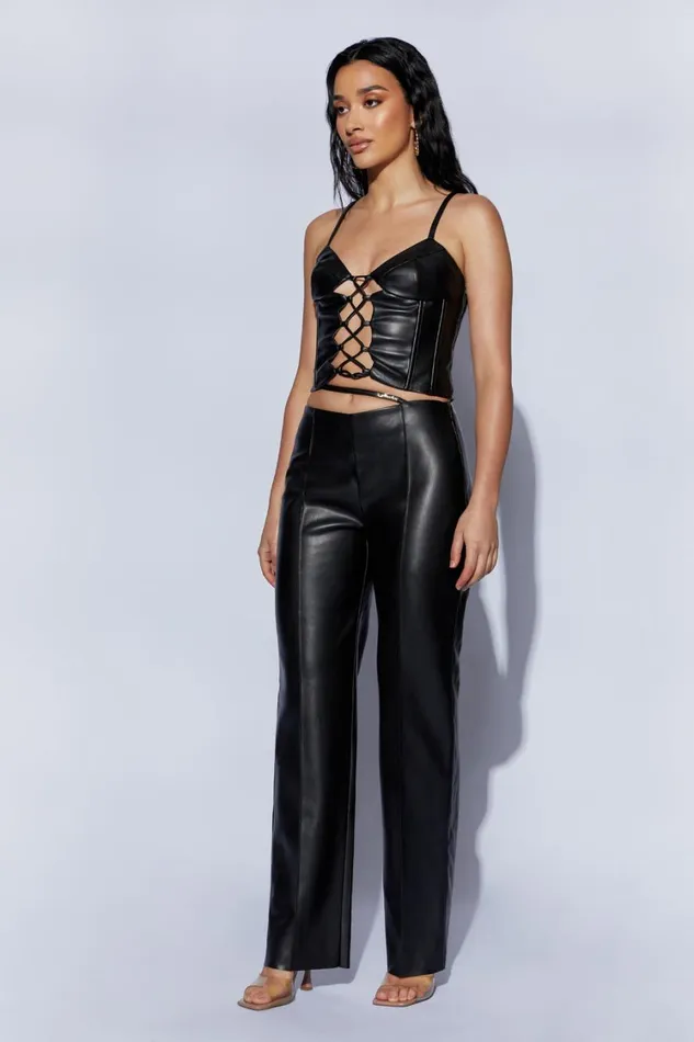 Women Meshki Bottoms Zarsa Wide Leg Mid Rise Pu Pant 8211 Black Women Meshki Bottoms Zarsa Wide Leg Mid Rise Pu Pant 8211 Black