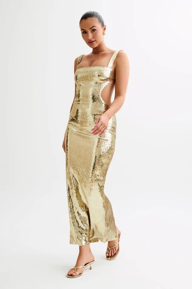 Women Meshki Dresses Adoria Sequin Cut Out Maxi Dress 8211 Gold