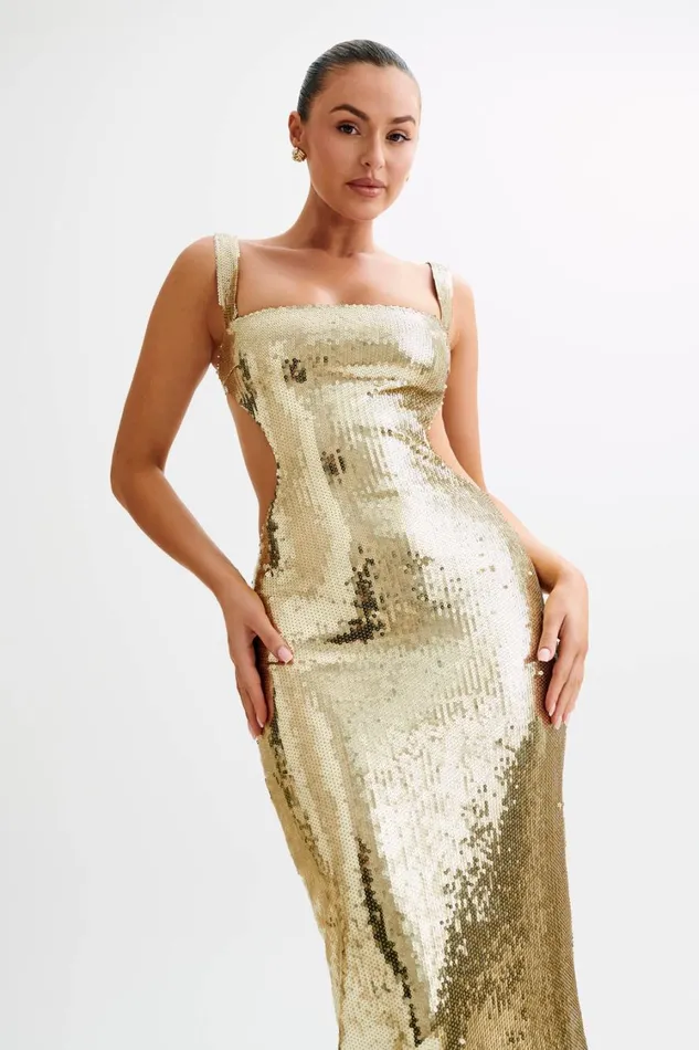 Women Meshki Dresses Adoria Sequin Cut Out Maxi Dress 8211 Gold