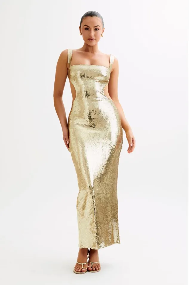 Women Meshki Dresses Adoria Sequin Cut Out Maxi Dress 8211 Gold