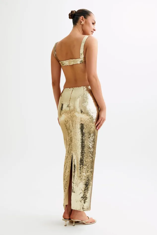 Women Meshki Dresses Adoria Sequin Cut Out Maxi Dress 8211 Gold