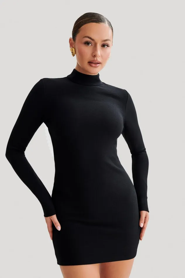 Women Meshki Dresses Agatha Crepe Pearl Mini Dress 8211 Black