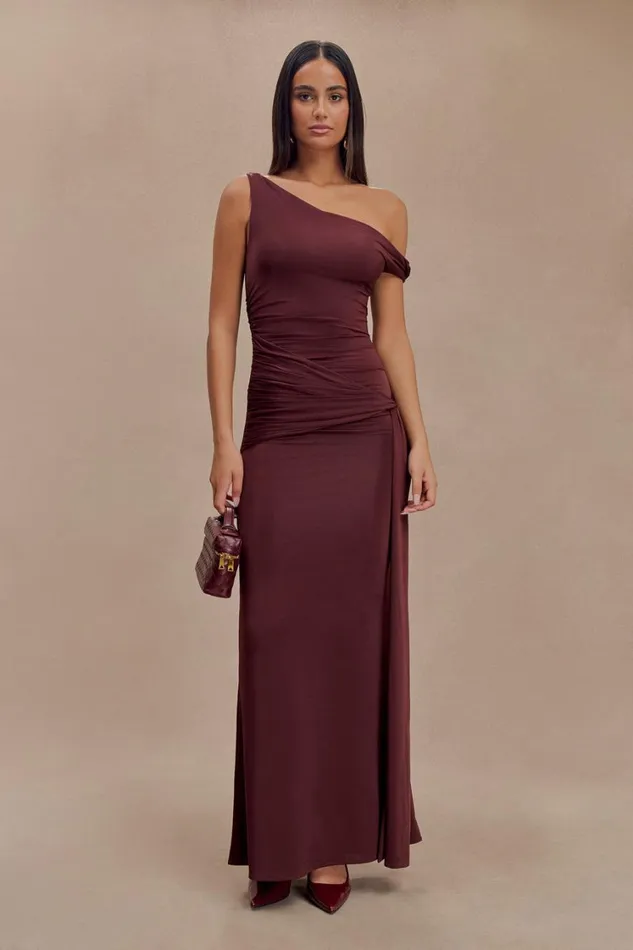 Women Meshki Dresses Aisnley Slinky Fishtail Maxi Dress 8211 Mahogany