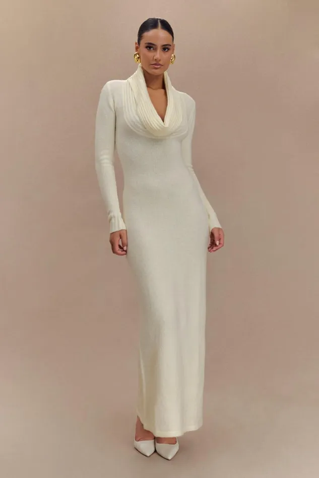 Women Meshki Dresses Alessandra Reversible Knit Maxi Dress 8211 Ivory Marle