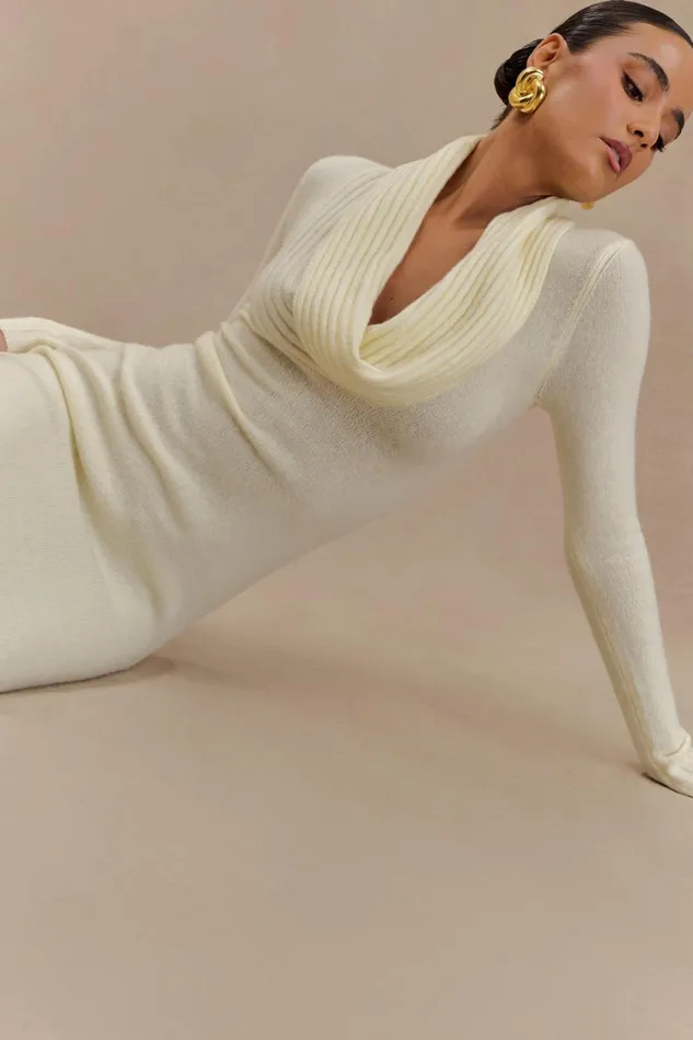 Women Meshki Dresses Alessandra Reversible Knit Maxi Dress 8211 Ivory Marle