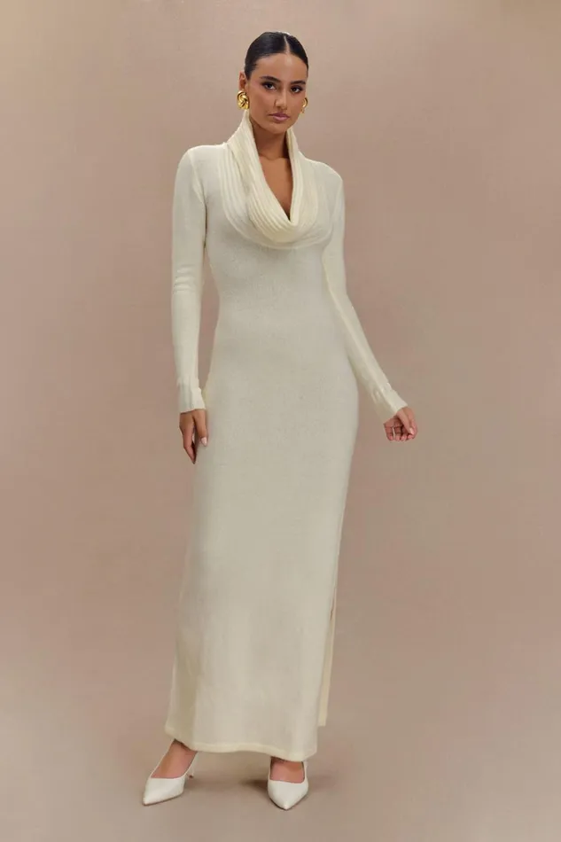 Women Meshki Dresses Alessandra Reversible Knit Maxi Dress 8211 Ivory Marle