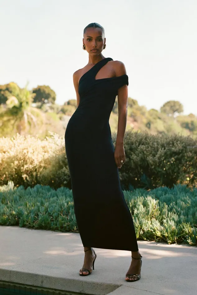 Women Meshki Dresses Anastasia One Shoulder Modal Midi Dress 8211 Black