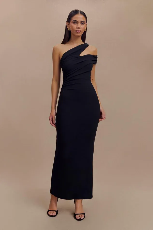 Women Meshki Dresses Anastasia One Shoulder Modal Midi Dress 8211 Black