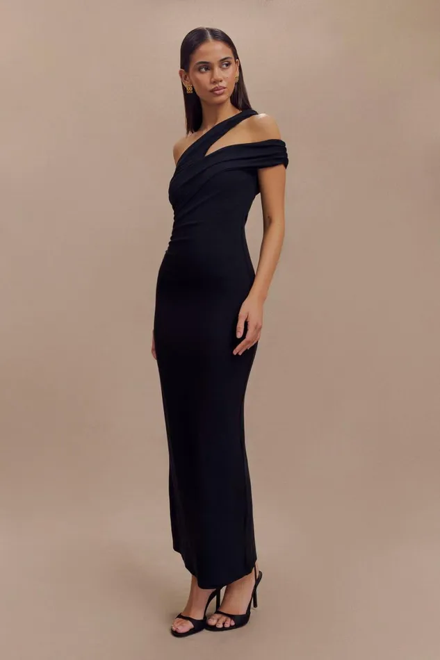Women Meshki Dresses Anastasia One Shoulder Modal Midi Dress 8211 Black