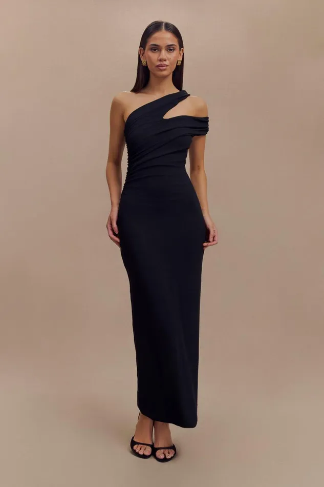 Women Meshki Dresses Anastasia One Shoulder Modal Midi Dress 8211 Black