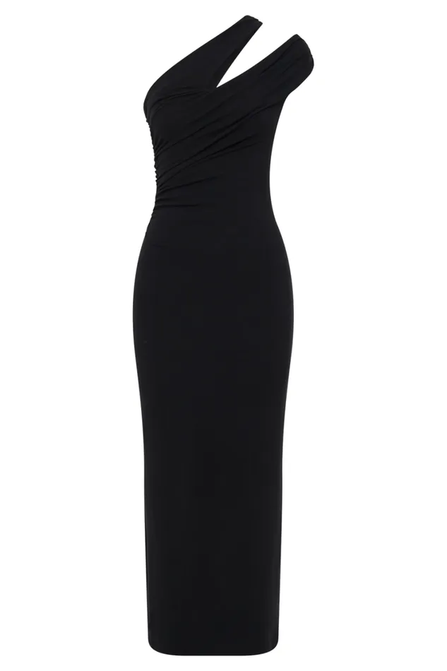 Women Meshki Dresses Anastasia One Shoulder Modal Midi Dress 8211 Black