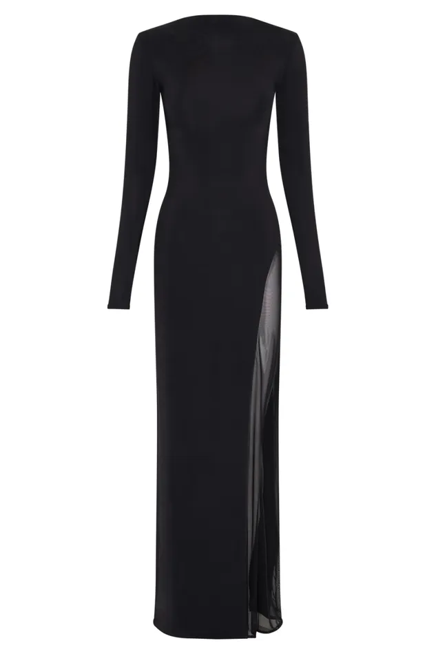 Women Meshki Dresses Andretti Slinky Long Sleeve Maxi Dress With Mesh 8211 Black