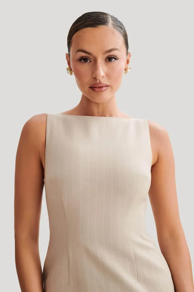Women Meshki Dresses Angela Suiting Mini Dress 8211 Taupe Pinstripe