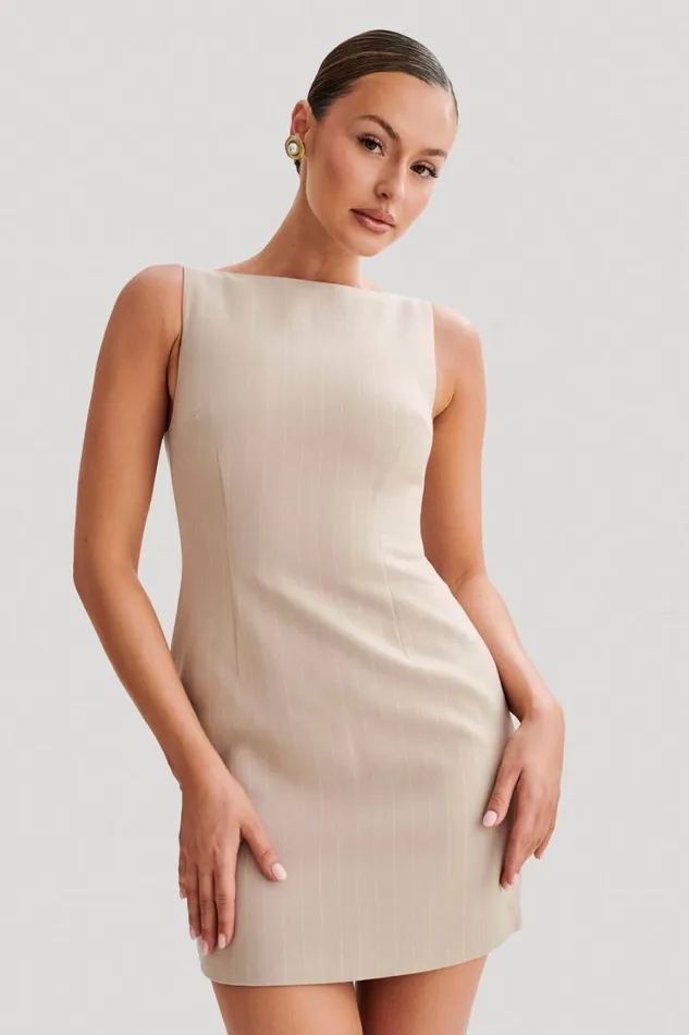Women Meshki Dresses Angela Suiting Mini Dress 8211 Taupe Pinstripe