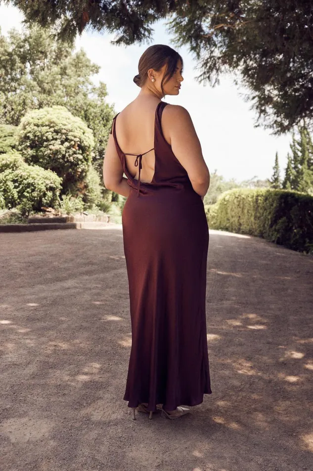 Women Meshki Dresses Annalise Satin Maxi Dress With Tie 8211 Plum