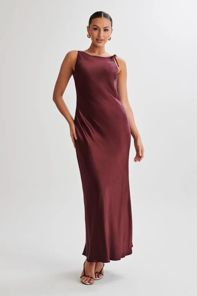 Women Meshki Dresses Annalise Satin Maxi Dress With Tie 8211 Plum