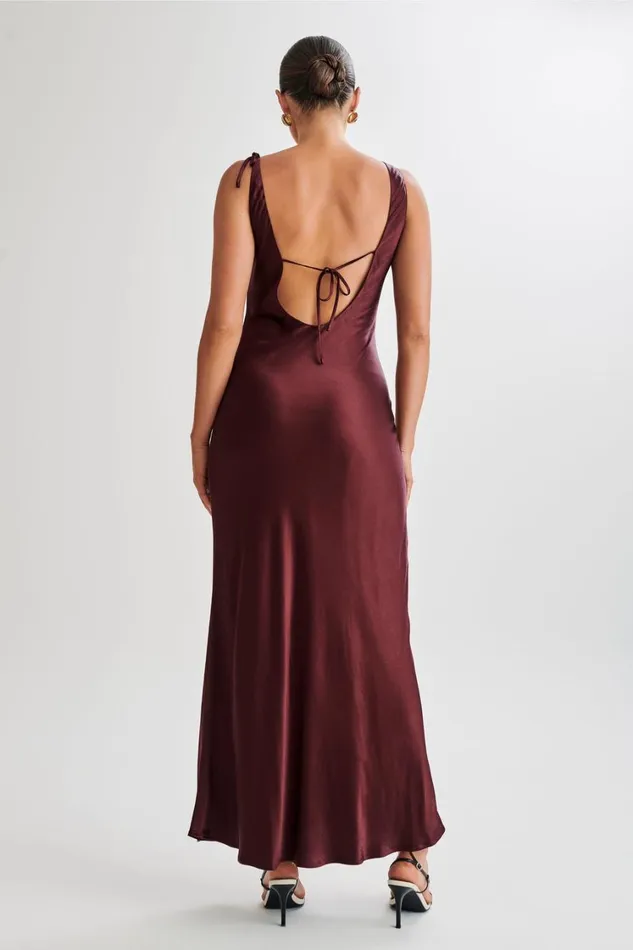 Women Meshki Dresses Annalise Satin Maxi Dress With Tie 8211 Plum
