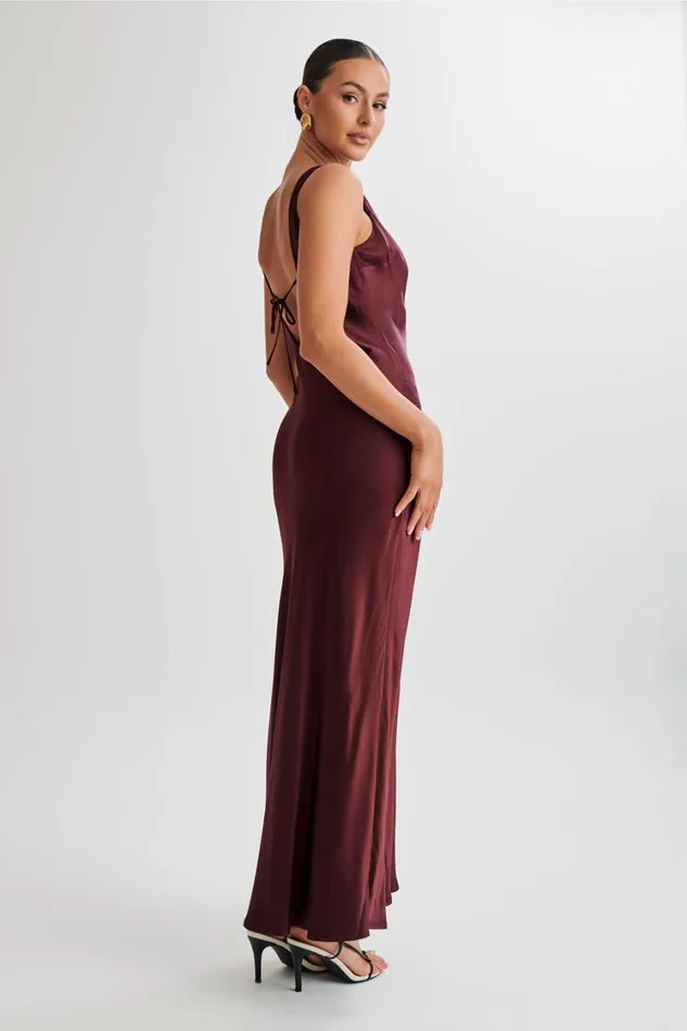 Women Meshki Dresses Annalise Satin Maxi Dress With Tie 8211 Plum