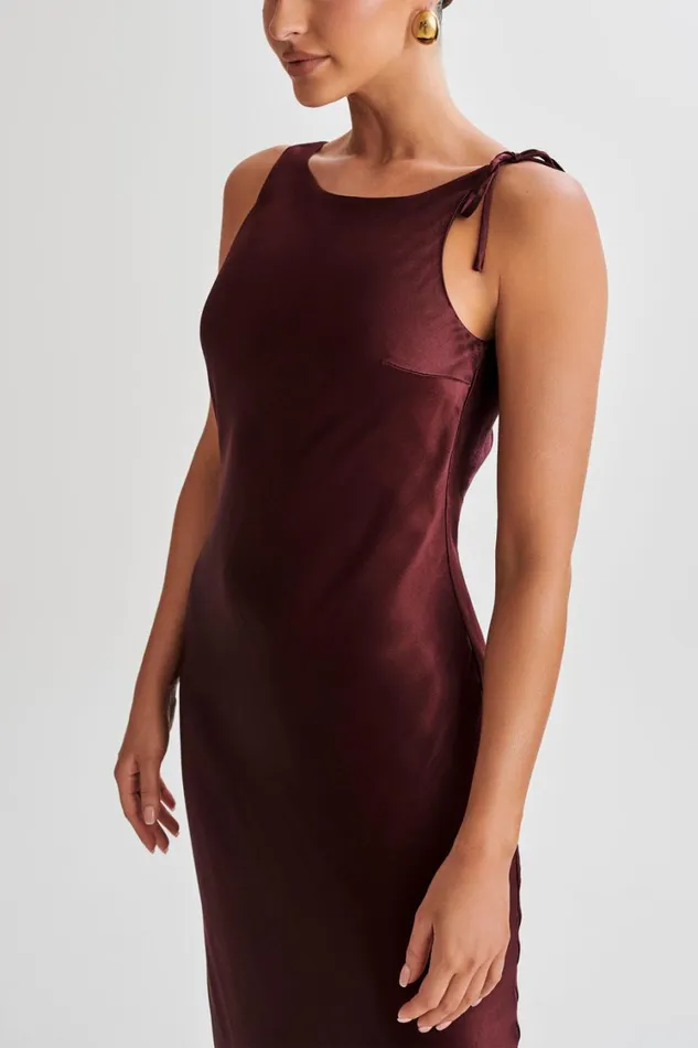 Women Meshki Dresses Annalise Satin Maxi Dress With Tie 8211 Plum