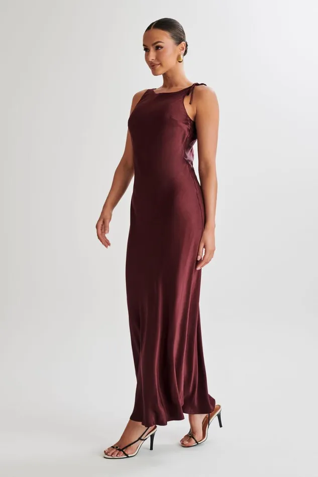 Women Meshki Dresses Annalise Satin Maxi Dress With Tie 8211 Plum