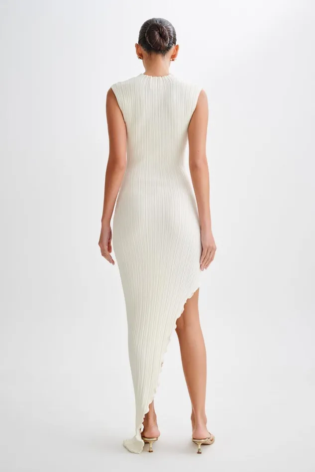 Women Meshki Dresses Arden Asymmetrical Rib Knit Maxi Dress 8211 Ivory Marle