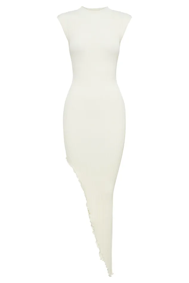 Women Meshki Dresses Arden Asymmetrical Rib Knit Maxi Dress 8211 Ivory Marle