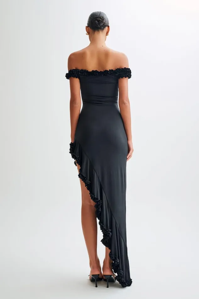 Women Meshki Dresses Arielle Off Shoulder Ruffle Midi Dress 8211 Black