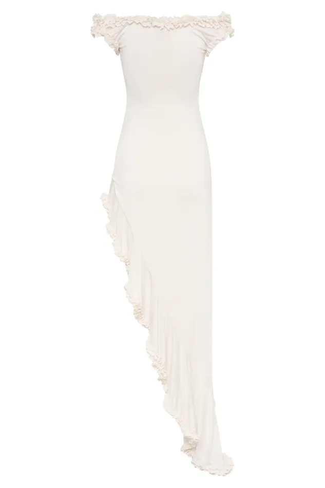Women Meshki Dresses Arielle Off Shoulder Ruffle Midi Dress 8211 Ivory