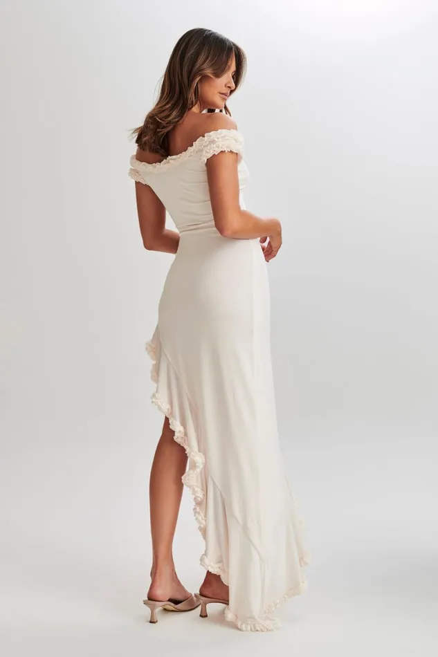 Women Meshki Dresses Arielle Off Shoulder Ruffle Midi Dress 8211 Ivory