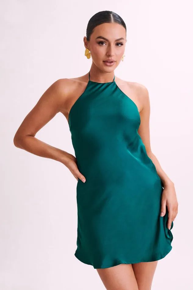 Women Meshki Dresses Atlas Satin Bow Mini Dress 8211 Emerald