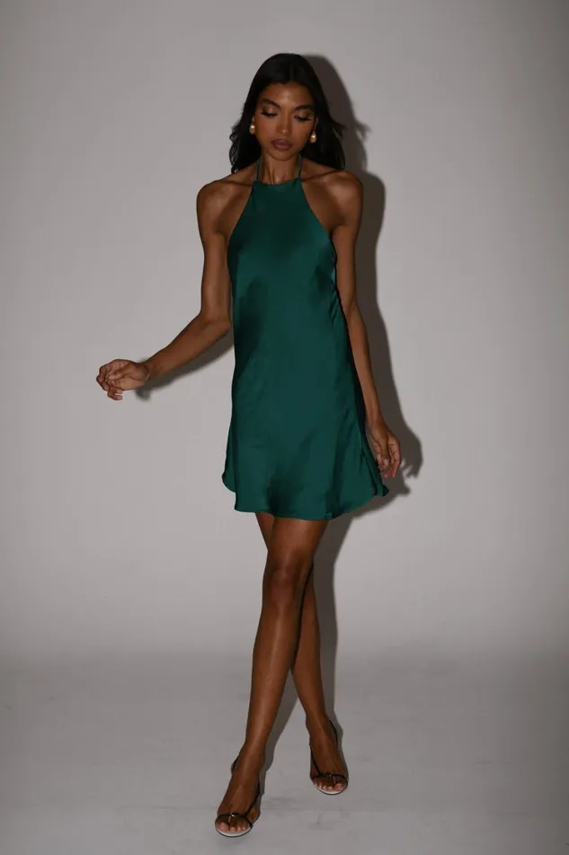 Women Meshki Dresses Atlas Satin Bow Mini Dress 8211 Emerald