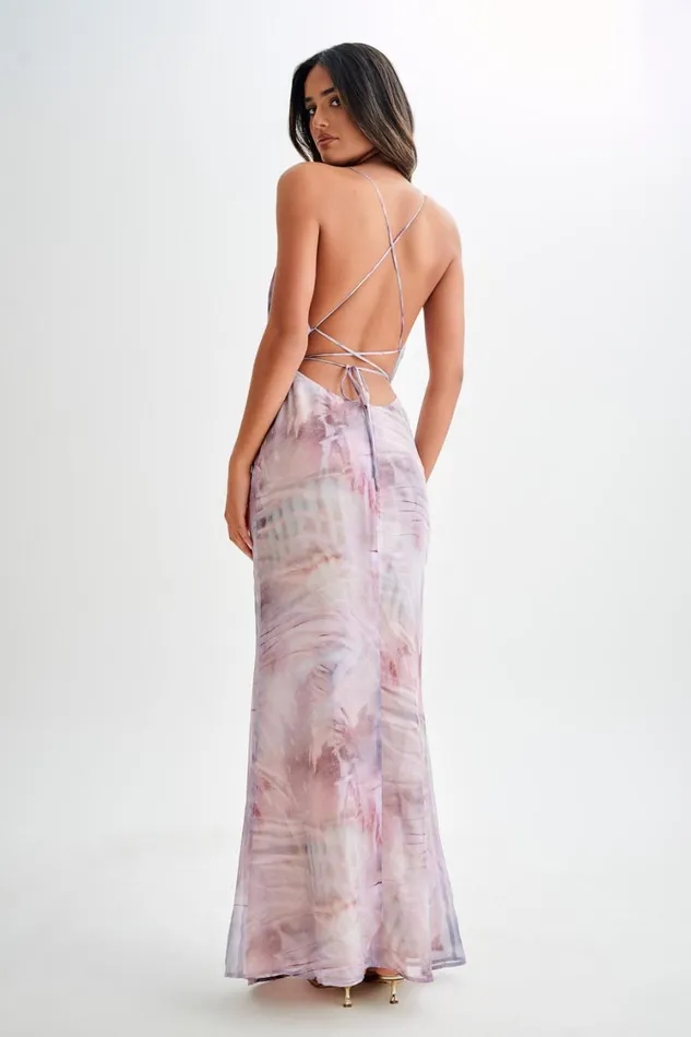 Women Meshki Dresses Attina Cowl Chiffon Maxi Dress 8211 Mermaid Shell Print