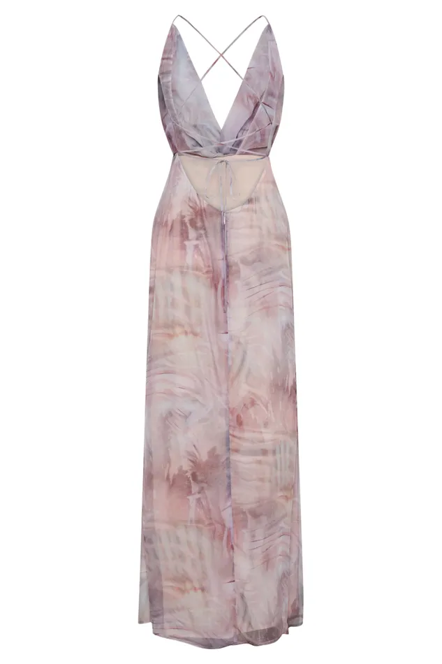 Women Meshki Dresses Attina Cowl Chiffon Maxi Dress 8211 Mermaid Shell Print