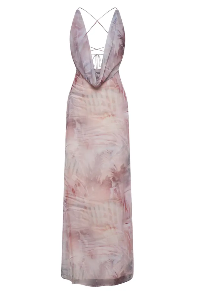 Women Meshki Dresses Attina Cowl Chiffon Maxi Dress 8211 Mermaid Shell Print