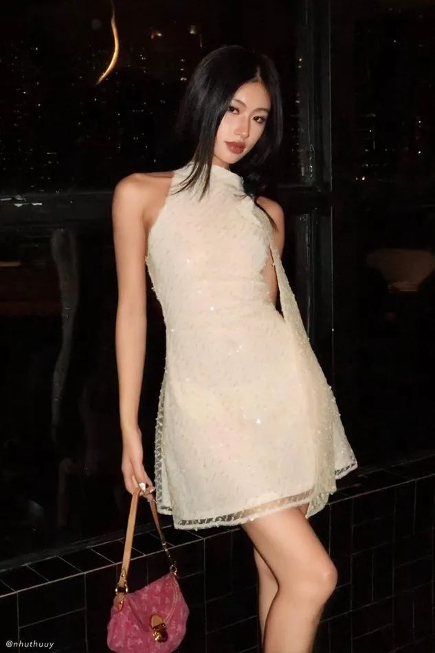 Women Meshki Dresses Aubriella Sequin Halter Mini Dress With Tie 8211 Buttercream Women Meshki Dresses Aubriella Sequin Halter Mini Dress With Tie 8211 Buttercream